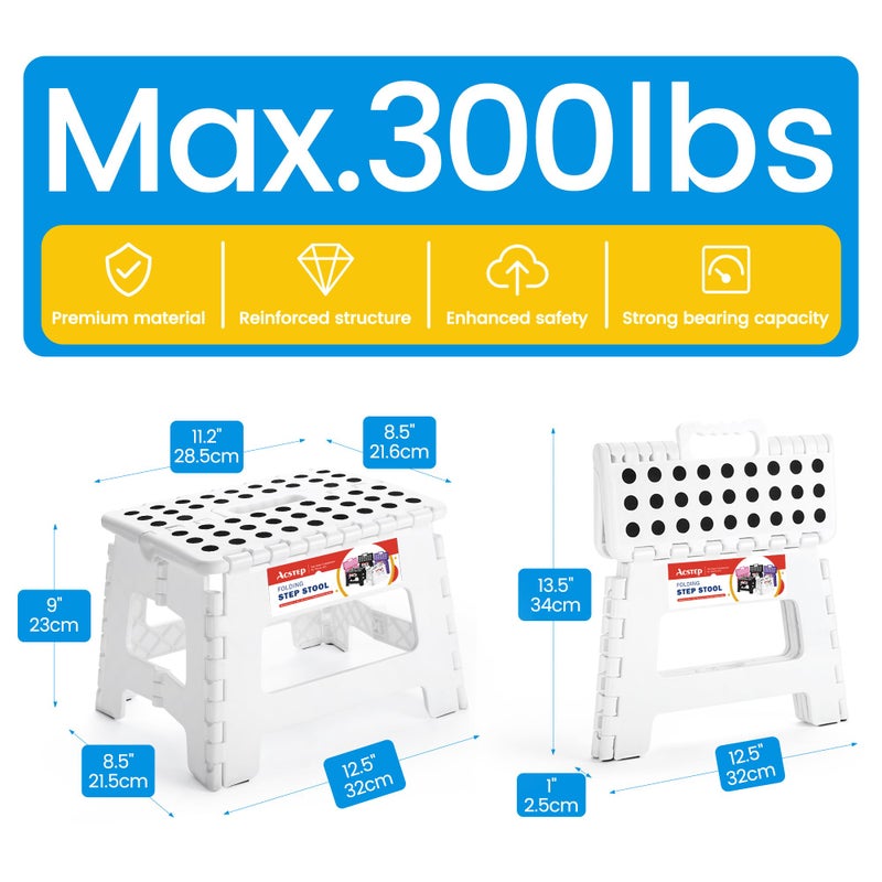 ACSTEP Folding Step Stool Portable Collapsible Plastic Step Stool 9 Inch Foldable Step Stools Non Slip Folding Stools for Kitchen Bathroom Bedroom (White) - Image 4